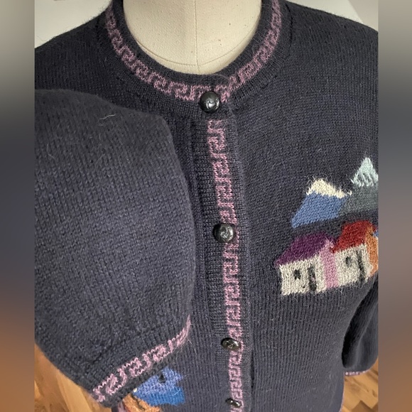 Vintage  Knit Womens Cardigan Knit Button Up Sweater 100% Alpaca. Size L - Picture 2 of 4